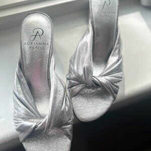 adrianna papel shiny silver heels with knot